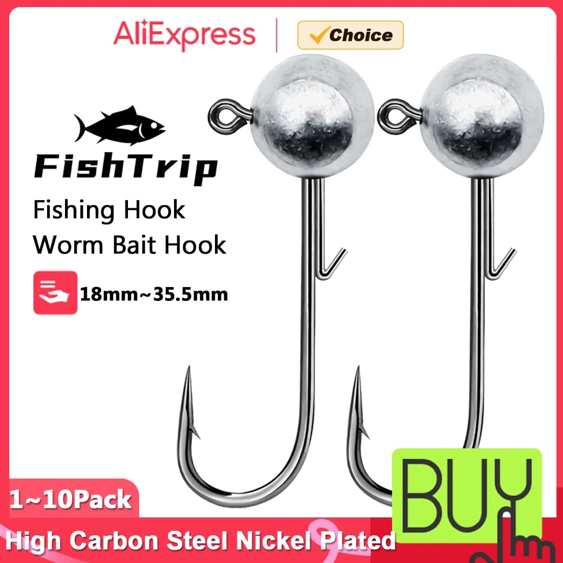 FishTrip 1~10pcs Ned Jig Heads Fishing Hook 2g~17g Soft Lures Worm Hooks Weedless Jig Head for Freshwater & Saltwater