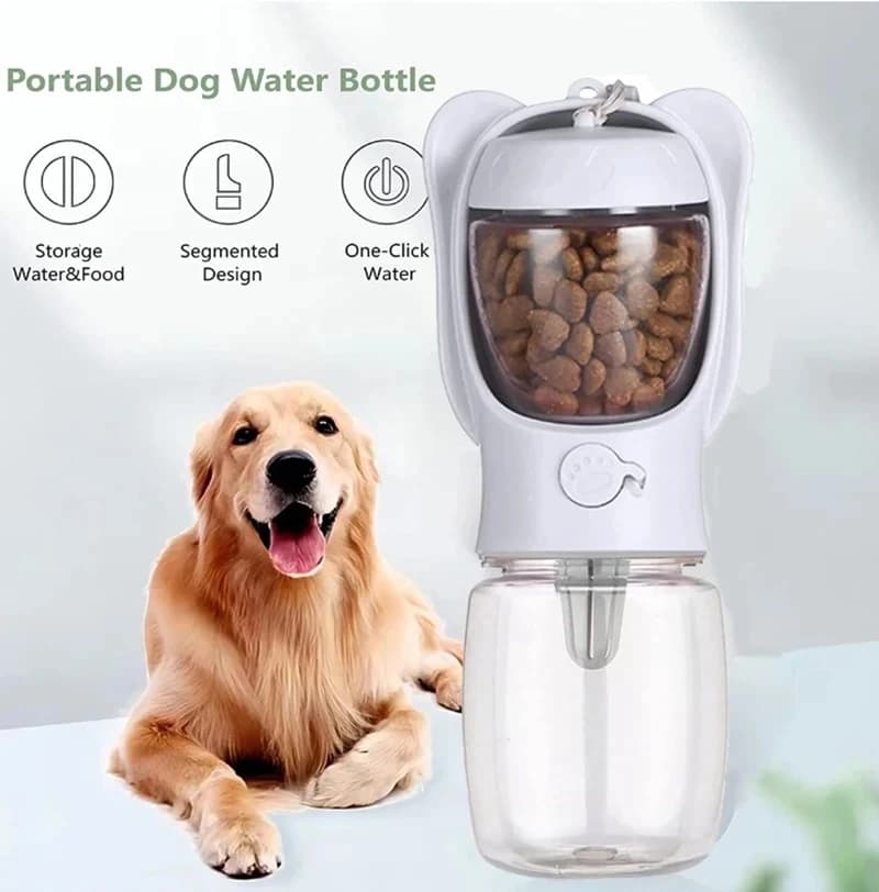 Bottiglia d'Acqua Portatile per Cani e Gatti con Contenitore per Cibo, Ideale per Viaggi all'Aperto, Accessori per Animali Domestici