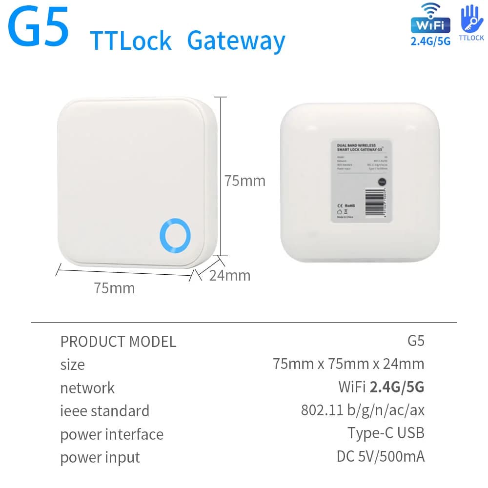 G5 Wifi Gateway 2.4G + 5G TTLOCK Smart Door Lock Bluetooth Telecomando BLE a Wifi Hub convertitore compatibile con l'APP TTlock