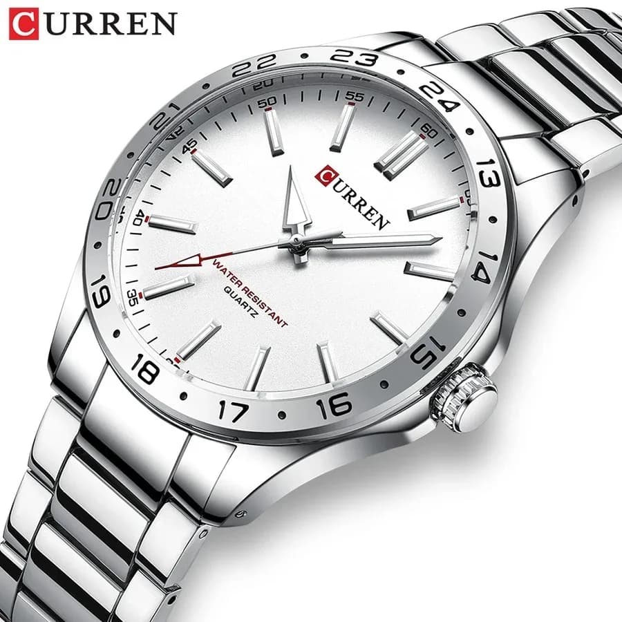 CURREN 8452 Orologio da polso da uomo d'affari al quarzo regalo bianco argento Orologio da uomo al quarzo Orologio da uomo impermeabile semplice di lusso dell'esercito militare