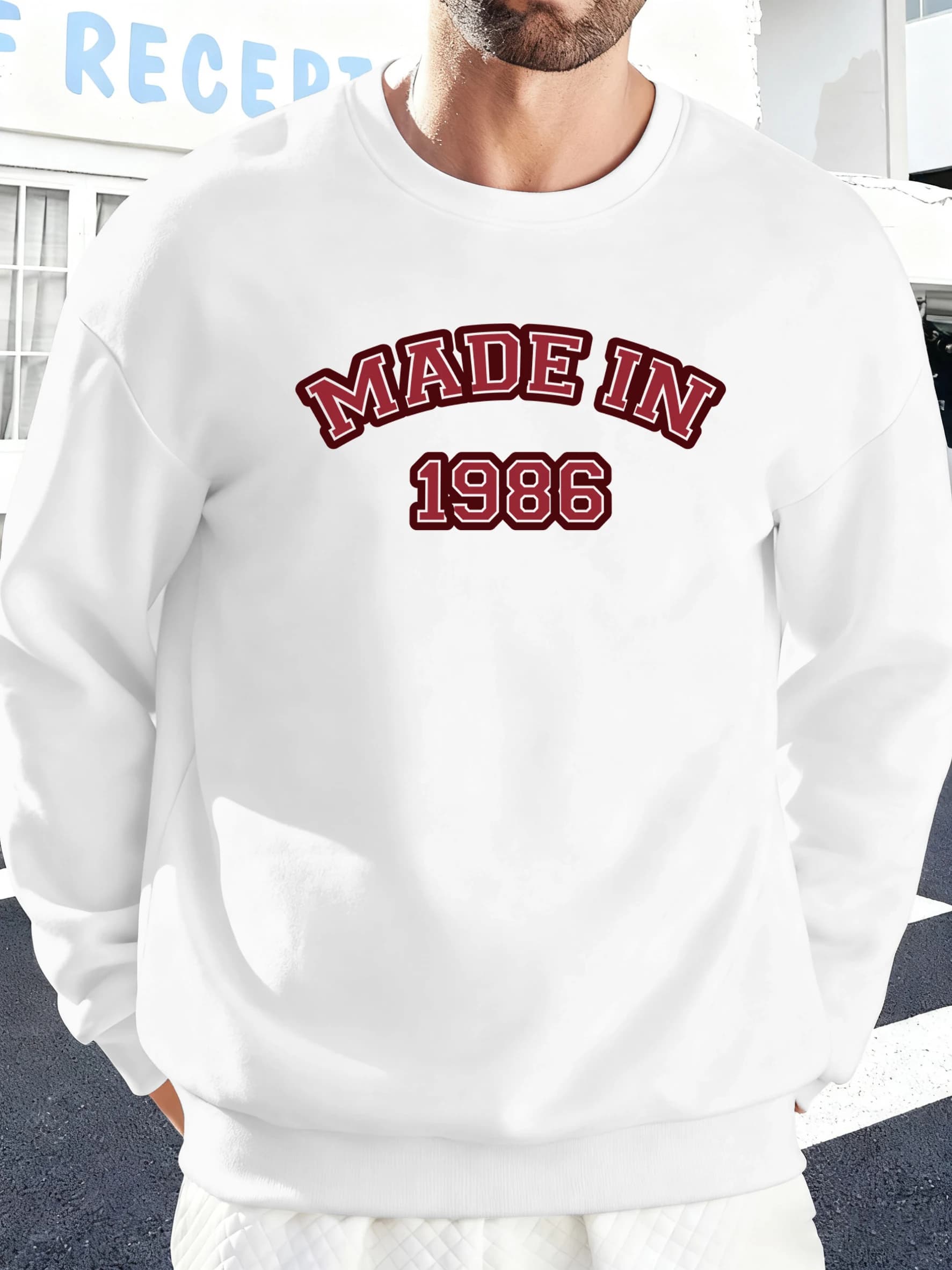 Made In 1986 Letter Creative Printing Men Sweatshirt Comfortable O-Neck Pullovers Autumn Street Streetwear Fleece Casual Hoody