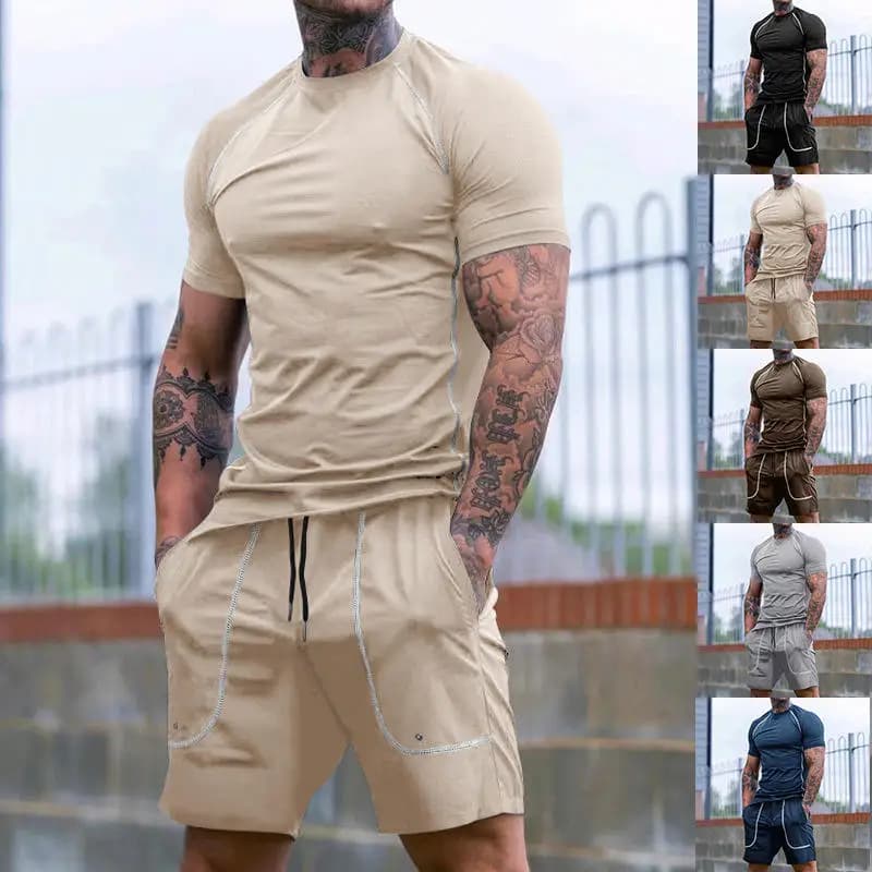 Completo Sportivo da Uomo per Corsa e Fitness, T-Shirt a Maniche Corte e Pantaloncini Aderenti, Abbigliamento Estivo Cross-Border TEMU CY17
