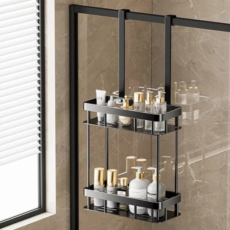 1/2 Tiers Punch Free Wall Mounted Bathroom Storage Rack, Over The Door Shower Organizer Shelf for Toiletries & Bathroom Accessor