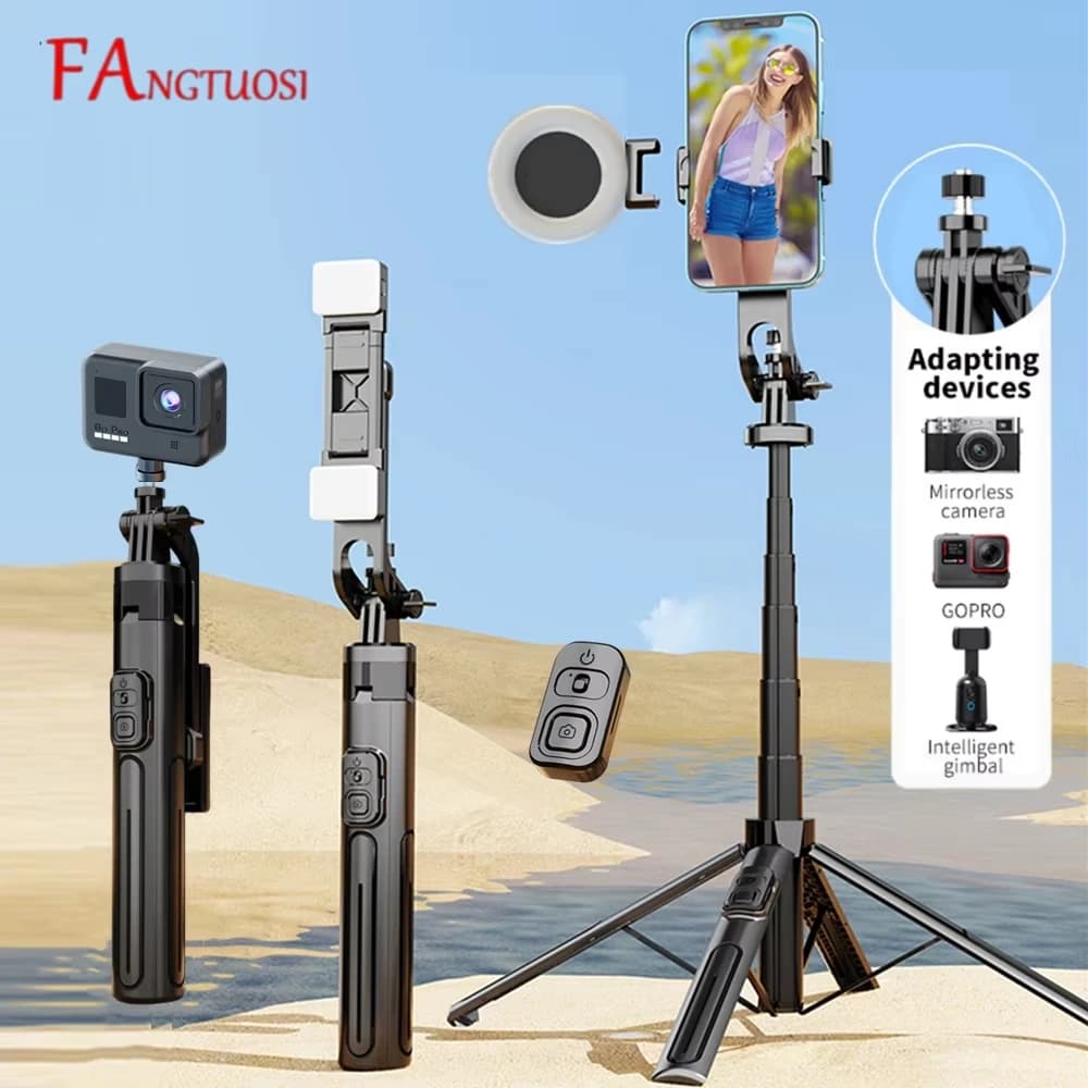 Treppiede per selfie stick lungo 130 cm Supporto per treppiede per smartphone portatile allungabile senza fili Bluetooth remoto per telefono Android iOS