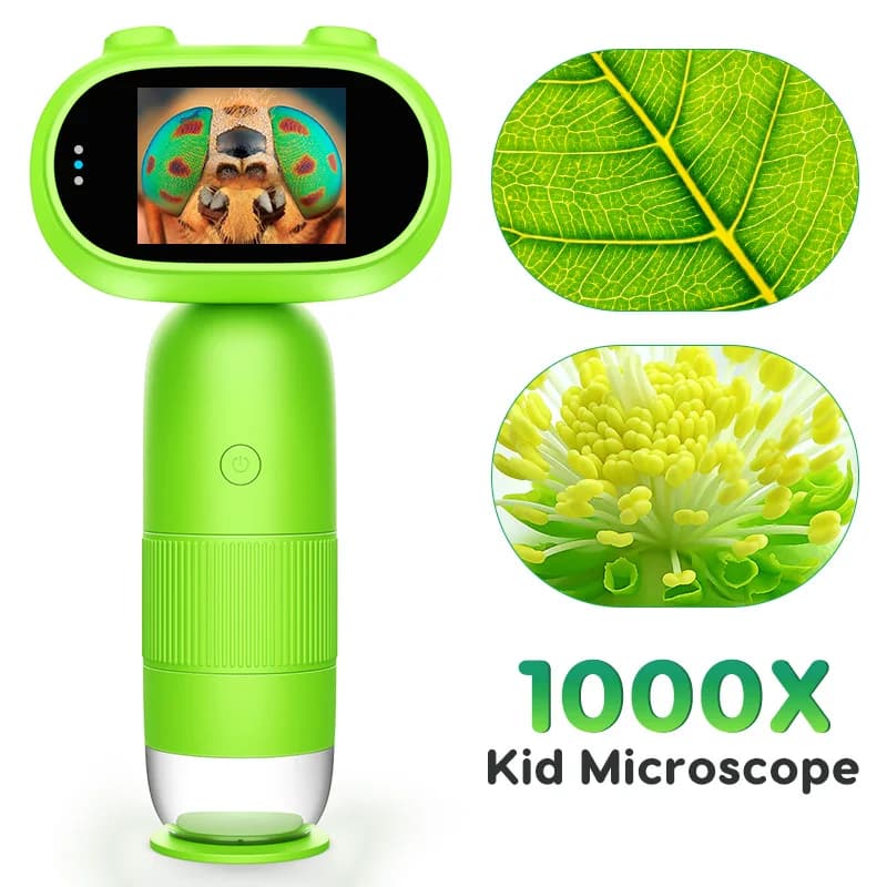 Handheld Digital Microscope for Kids 1000X16MP Portable Pocket Microscope with 2inch IPS Screen , 8 LEDs, PC View, Gifts for Kid