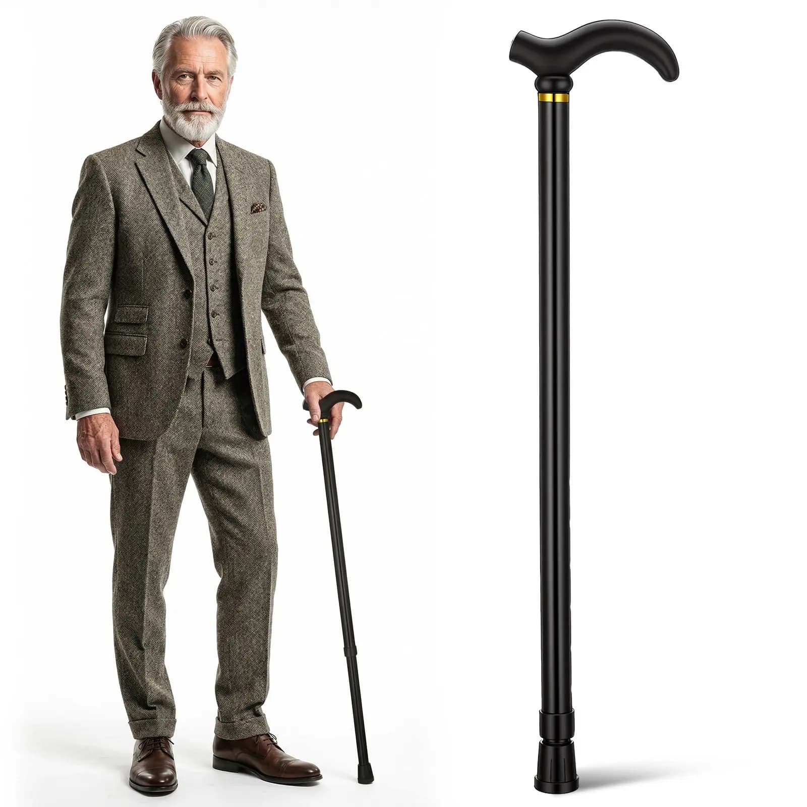 Adjustable Walk Stick in 2 Sections in Aluminum Alloy, Lightweight with Anti-slip Handle for Seniors, Trekking Stick