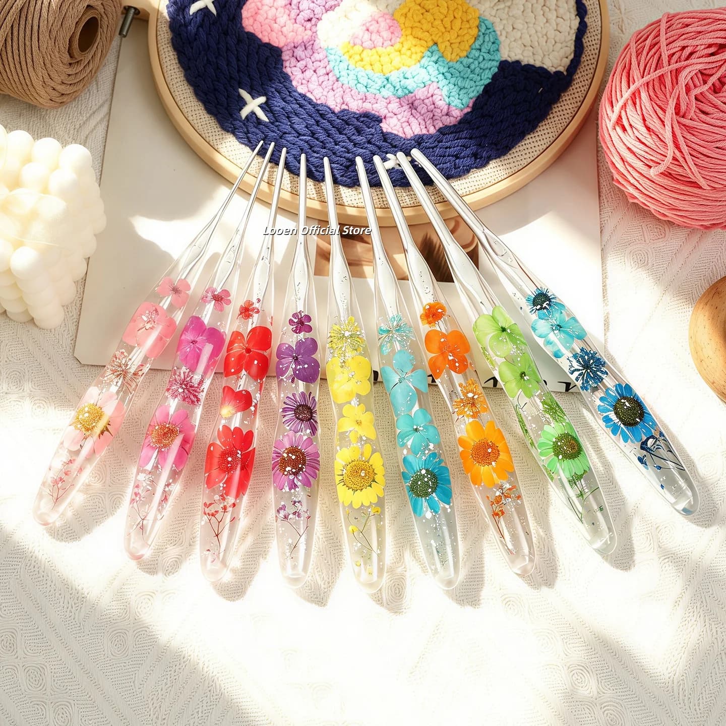 Gourd‑Shaped Resin Crochet Hook Colorful Flower Knitting Needles Tool Ergonomic Crochet Needle DIY Handmade Yarn Weaving Tool