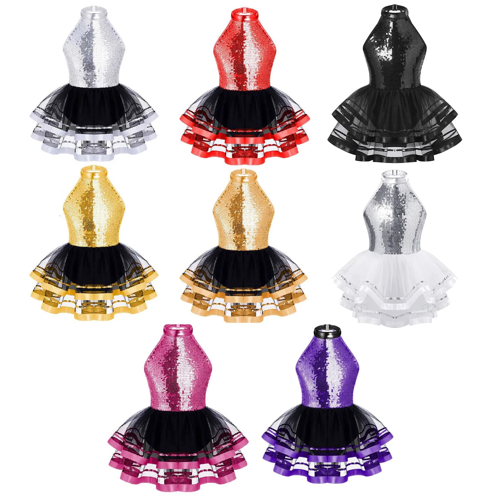 Costume da ballo jazz per bambini Halter Paillettes lucide Ginnastica Unitards Dress Ragazze Balletto Body Tutu Abbigliamento per spettacoli teatrali