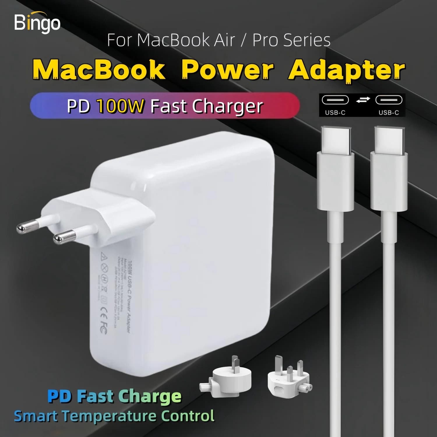 Caricabatterie USB C da 100W ricarica rapida per MacBook Pro/Air 16 15 14 13 pollici, iPad Pro e tutti i dispositivi USB C, adattatore di alimentazione per Computer da viaggio