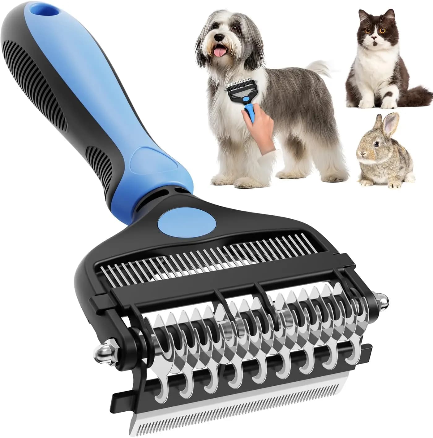 Spazzola professionale 3-in-1 per la toelettatura di cani e gatti – Strumento per sciogliere il pelo, pettine per sottopelo e rimozione del pelo in eccesso