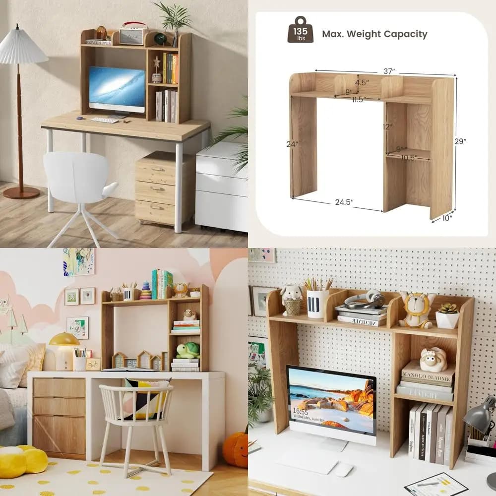 Organizzatore da Scrivania in Legno per Monitor da 27 Pollici con 5 Ripiani, Scaffale Multiuso per Casa, Ufficio e Dormitorio