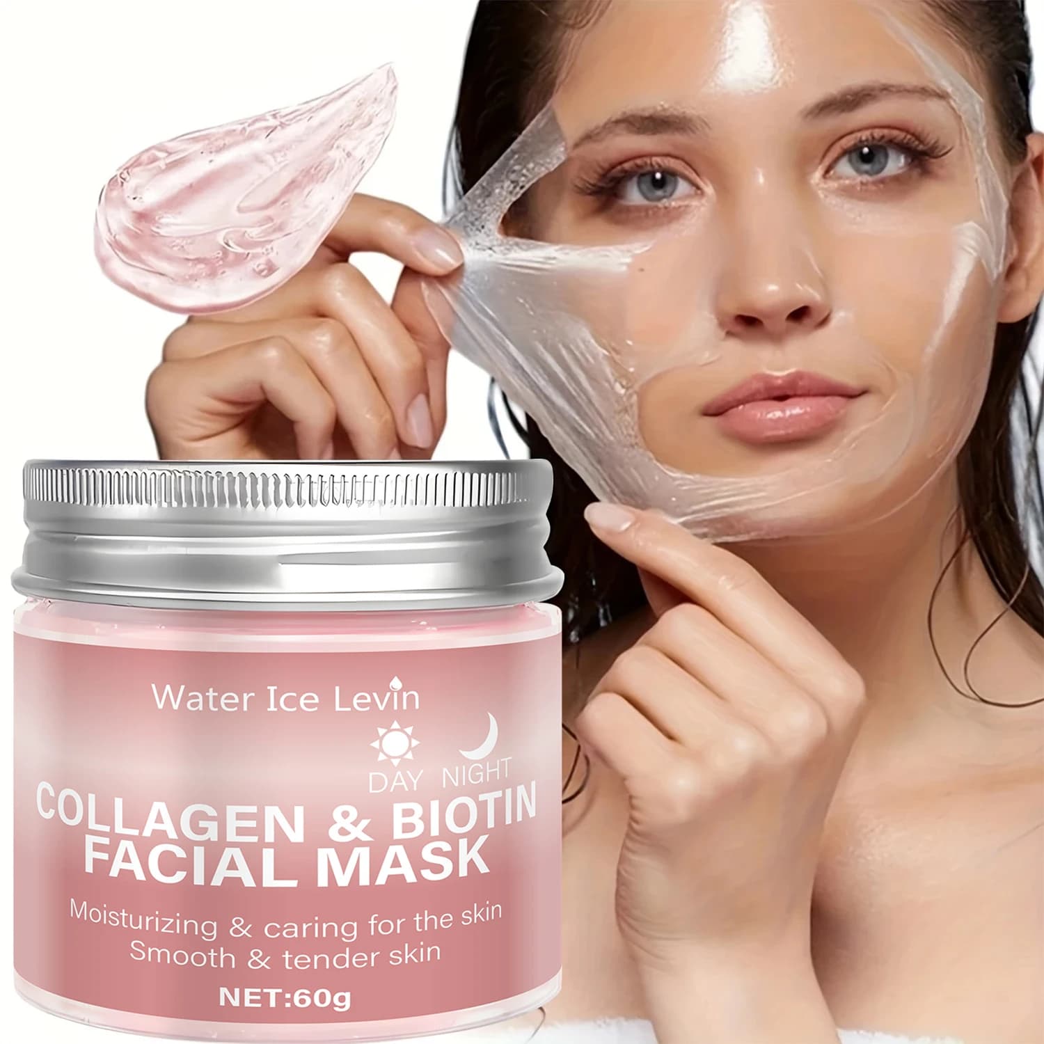 Water Ice Levin Collagen Biotin Facial Mask Moisturizing Caring Skin Smooth Tender Day Night Care 60g