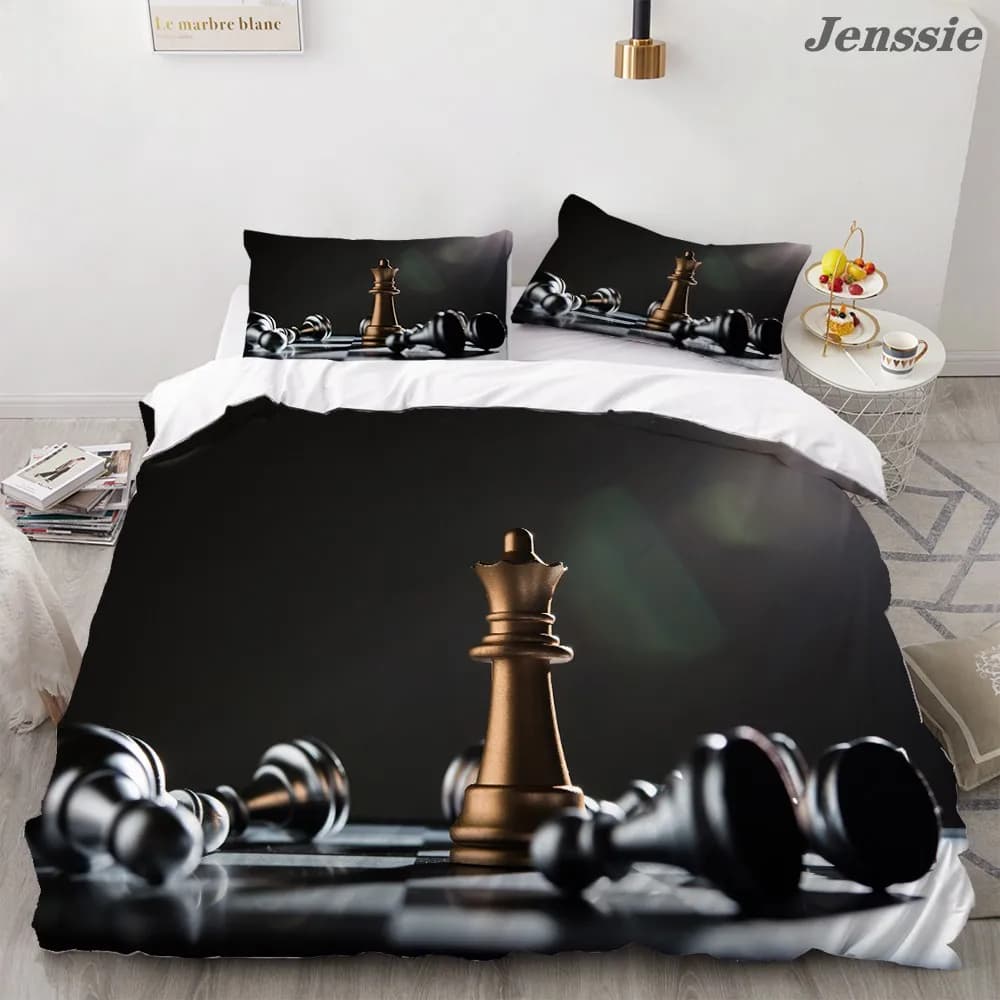 Set di biancheria da letto stampato in 3D a scacchiera bianca nera Copripiumino per adulti Copripiumino di lusso da 2/3 pezzi con federa