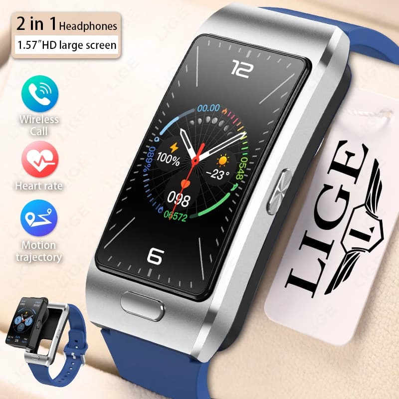 LIGE Sports Smart Watch with Earbuds Answer Make Calls 2 in 1 Bluetooth Music Watch GPS Track Fitness Smart Band for Women Men