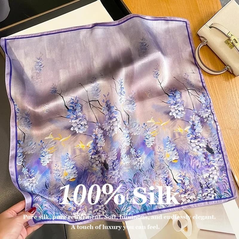 Foulard di Lusso 100% Seta di Gelso per Donna, Sciarpa Quadrata 53x53cm, Sciarpa per Capelli, Bandana, Foulard, Copricapo, Sciarpa Avvolgente per la Moda Femminile