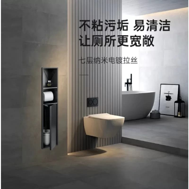 Stainless Steel Embedded Niche Toilet Brush Roll Holder Built‑In Shelf Space Saving Bathroom Storage for Home Hotel