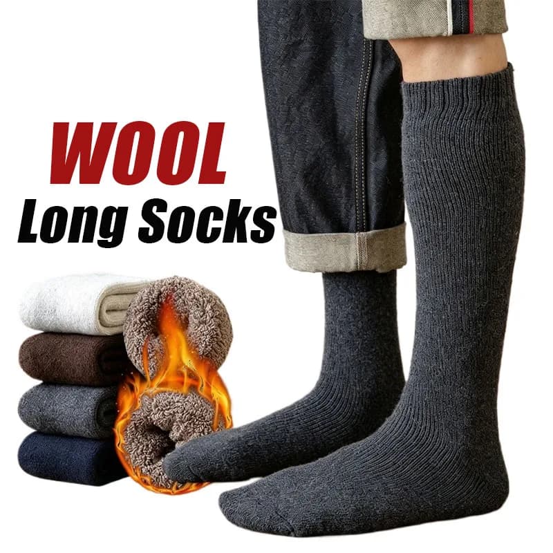 5Pairs/Winter Men's Wool Socks Super Thick Towel Bottom Man Socks Warm Knee Length Stockings Casual Antifreeze Cashmere Sock Men