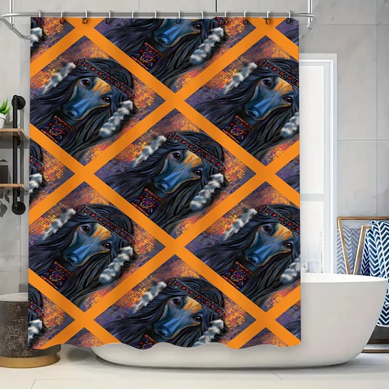 Tenda da doccia colorata con testa di cavallo Design unico blu Pegasus Decorazione moderna per la casa Articolo per vasche da bagno Dimensioni: 72x84 pollici (1