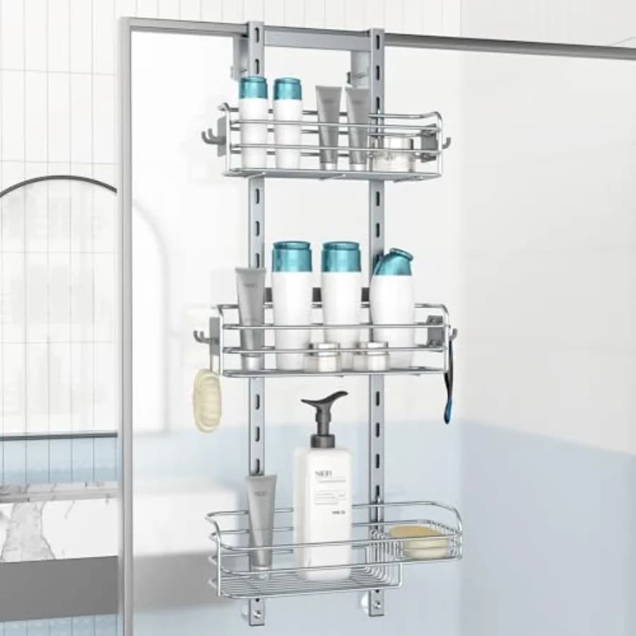 Organizzatore da appendere sopra la porta per doccia e dispensa, scaffale portaoggetti regolabile, cesto portaoggetti, mensole da bagno