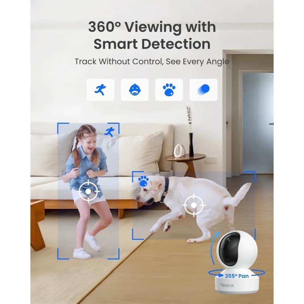 Telecamera interna Wi-Fi E1 Pro 3K PT per monitoraggio di neonati e animali domestici, tracciamento automatico, visione notturna da 5 MP migliorata dall'apertura F1.6