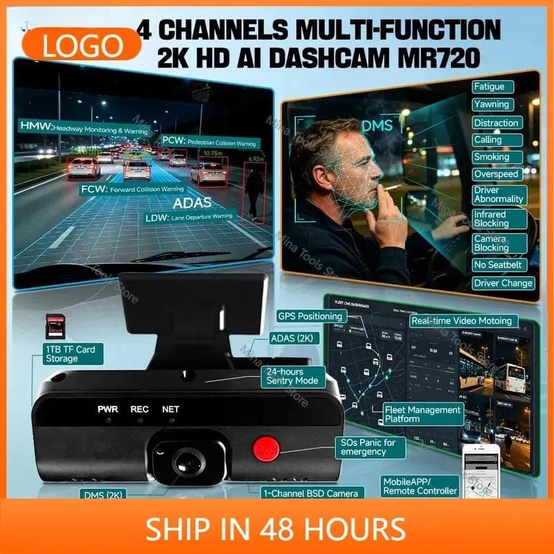 Commercial 4G AI Dashcam 2K ADAS BSD DSM Pedestrian Detection Millimeter Wave /WiFi 1TB Storage Fleet