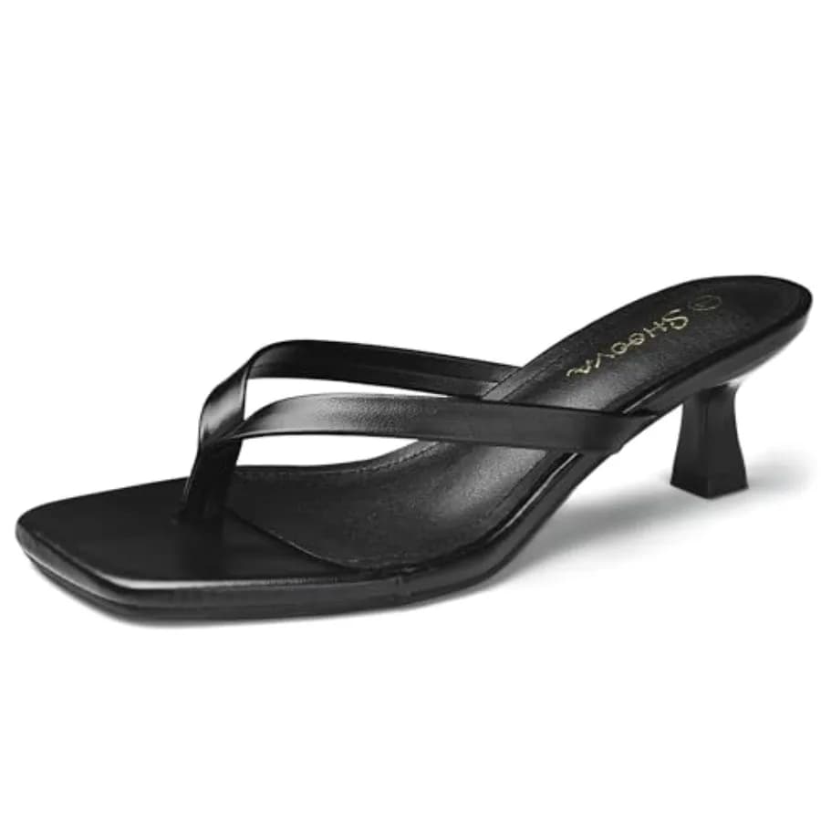 Kitten Heels for Women, Black Square Toe Sandals, Dressy Thong Flip Flops Low Heels Sandals 2 Inch, Comfortable Party Daily