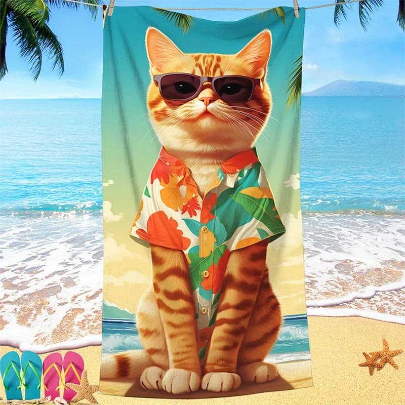 Asciugamano da spiaggia alla moda con motivo gatto, protezione solare, antivento, adatto per piscina, campeggio, coperta da viaggio