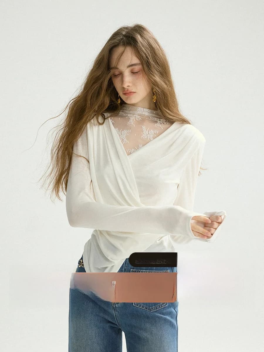 Camicetta in chiffon da donna a maniche lunghe con scollo a V, bianca, per la primavera, dal design alla moda, ideale come capo base.