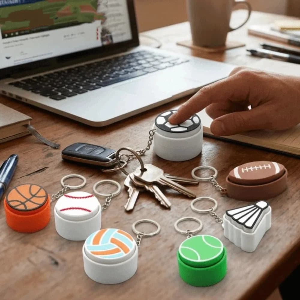 3D Printed Sports Balls Clicker Key Chain Sport Theme Cartoon Sensory Clicker Basketball Baseball Football Tennis Funny Fidget