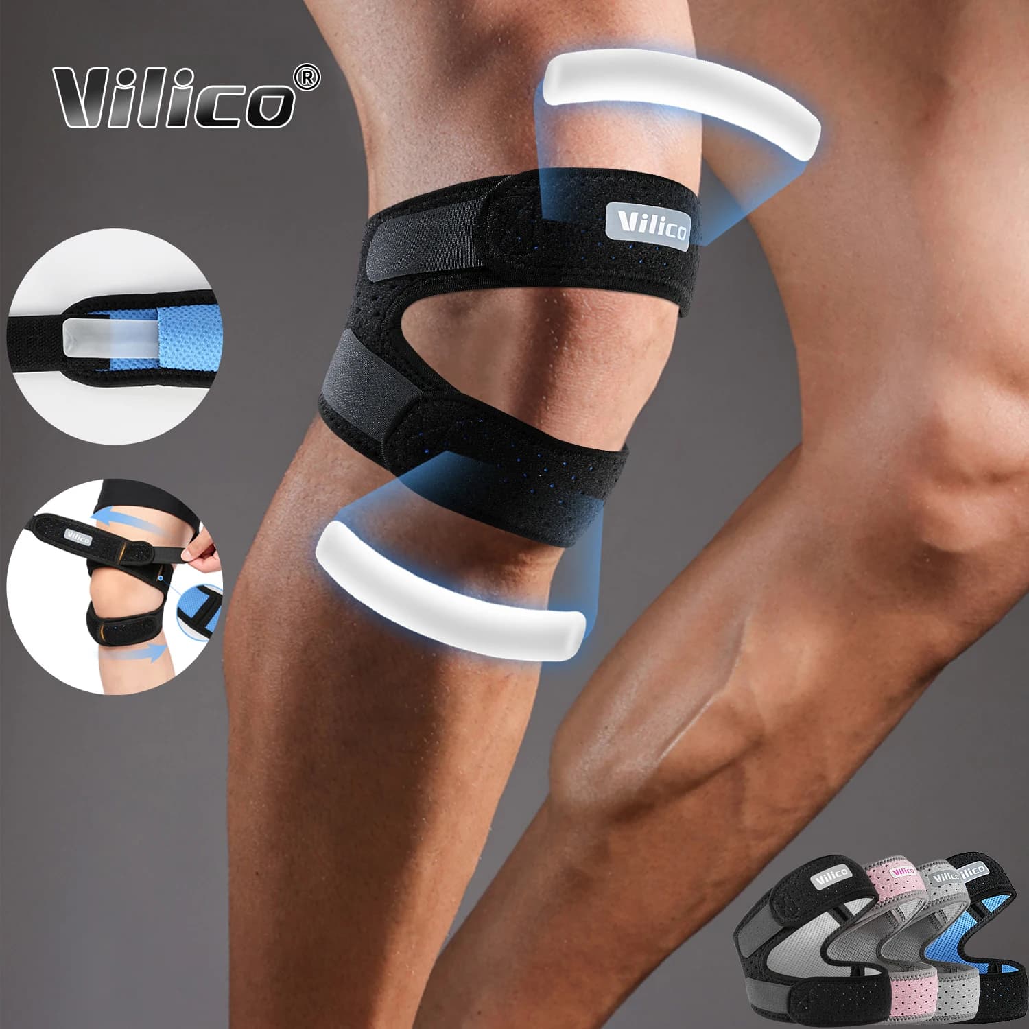 Supporto per Tendine Rotulea Regolabile 1/2 Pezzi Fascia per Ginocchio per Esercizio Corsa Fitness Supporto Compressivo per Ginocchio