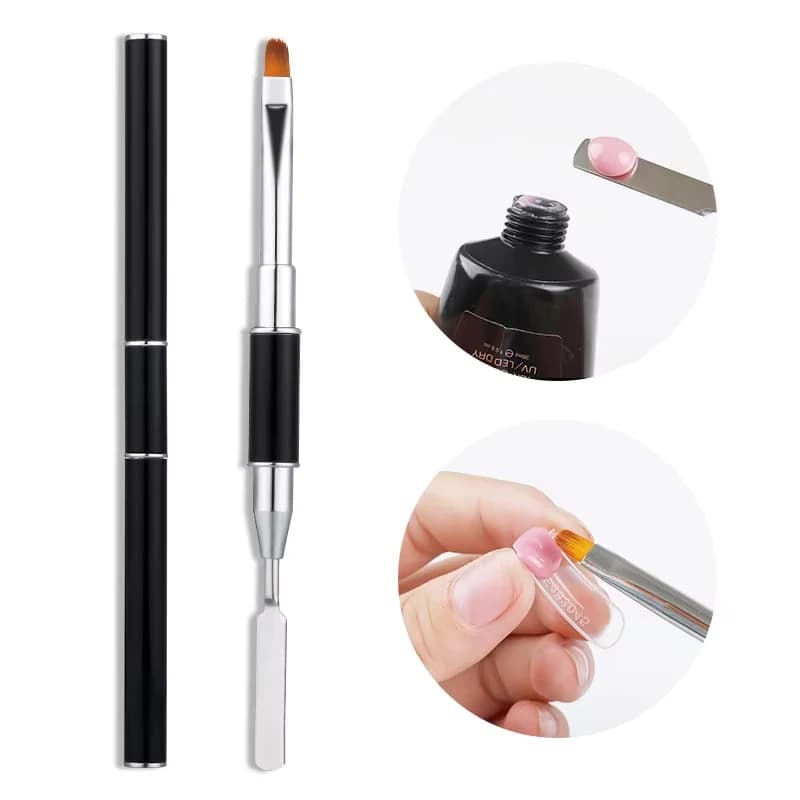 LINMANDA Gel Nail Brush Double-end nail art brush in stainless steel Design 2 in 1 Brush gel tool for nail art flat gel