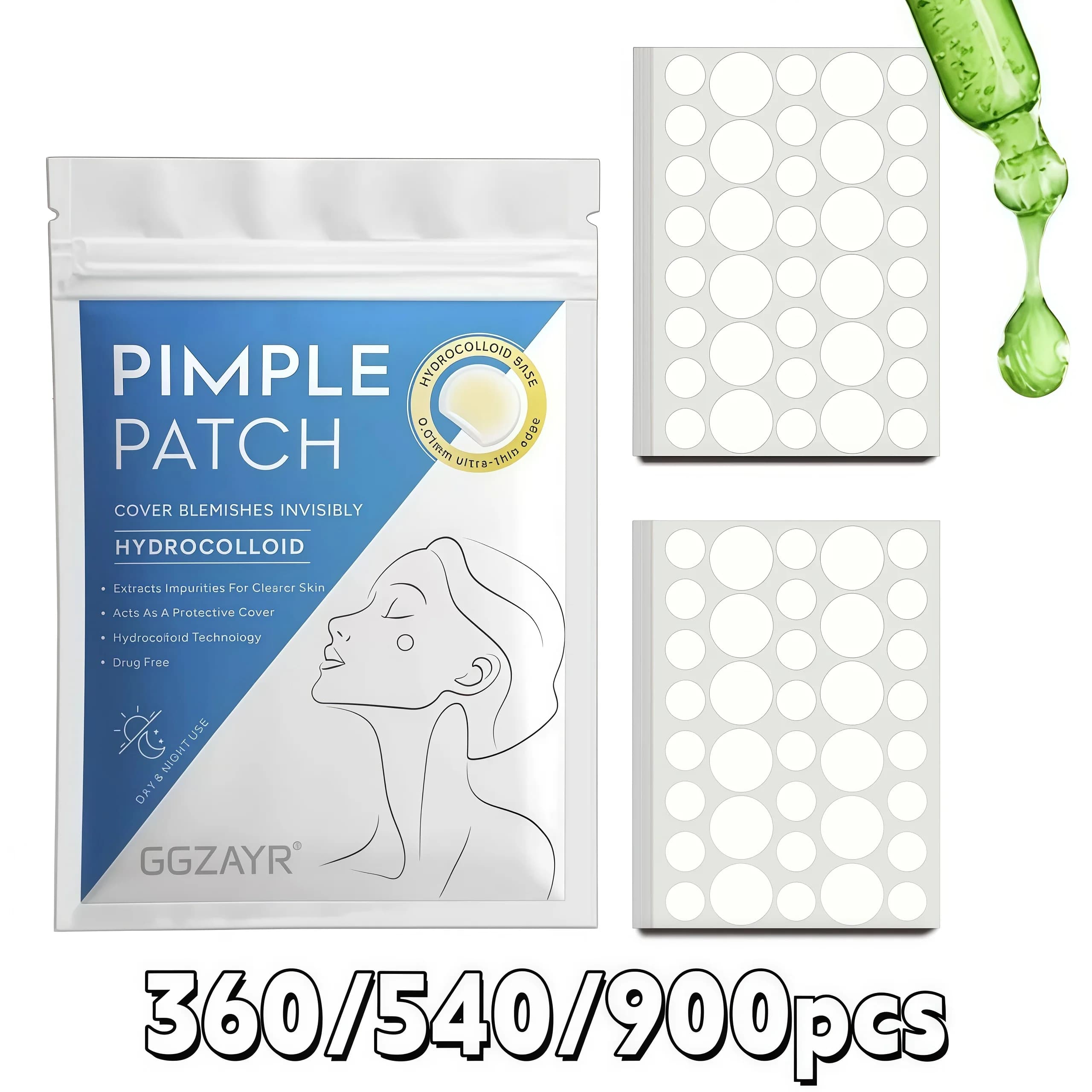 360/540/900 Pezzi Cerotti Idrocolloidali, Copri-Imperfezioni Grandi e Piccoli Invisibili, Uso Giorno e Notte