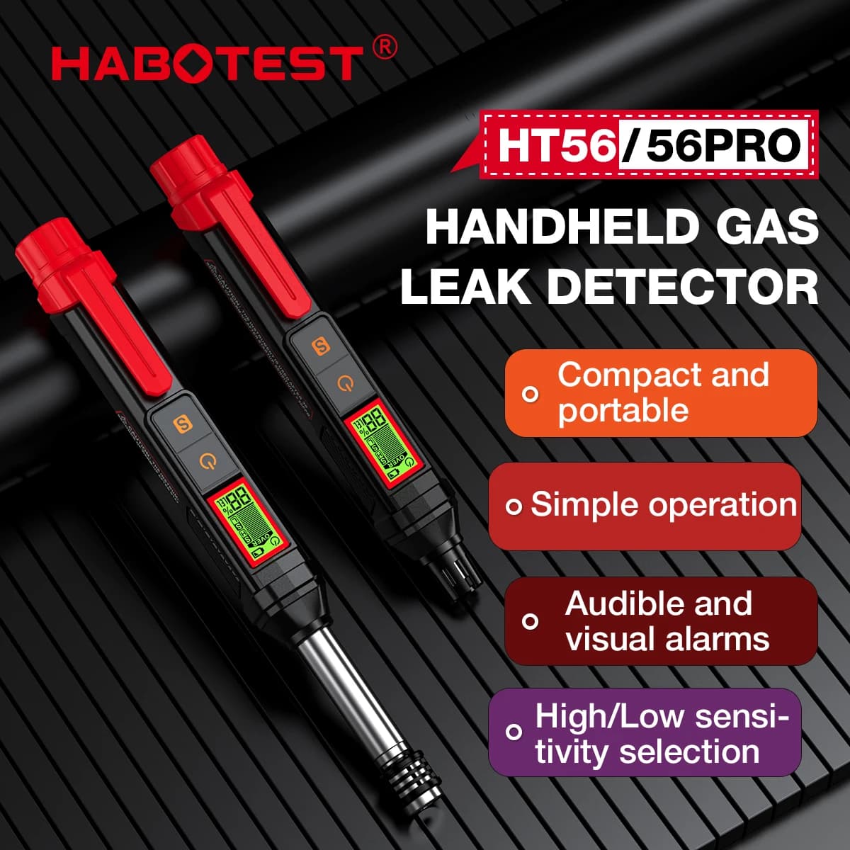 Rilevatore di perdite di gas combustibile HT56/HT56Pro con allarme acustico e visivo Indicatore di perdite di metano con schermo LED portatile 100-1000PPM