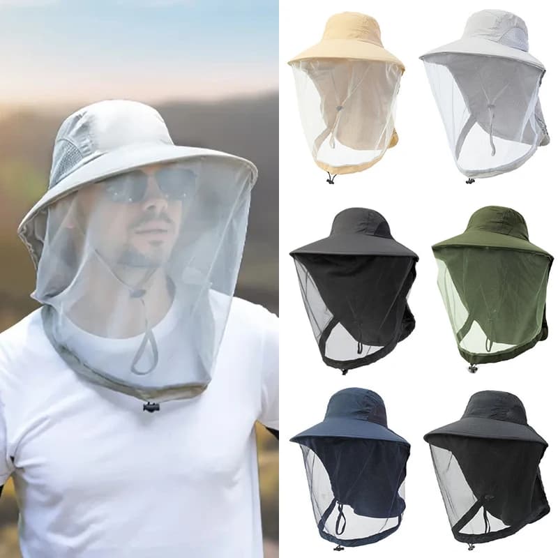 Cappello Anti-Zanzare Pieghevole con Rete Nascosta, Cappello da Pesca Traspirante Unisex con Protezione Solare e Repellente per Insetti e Api