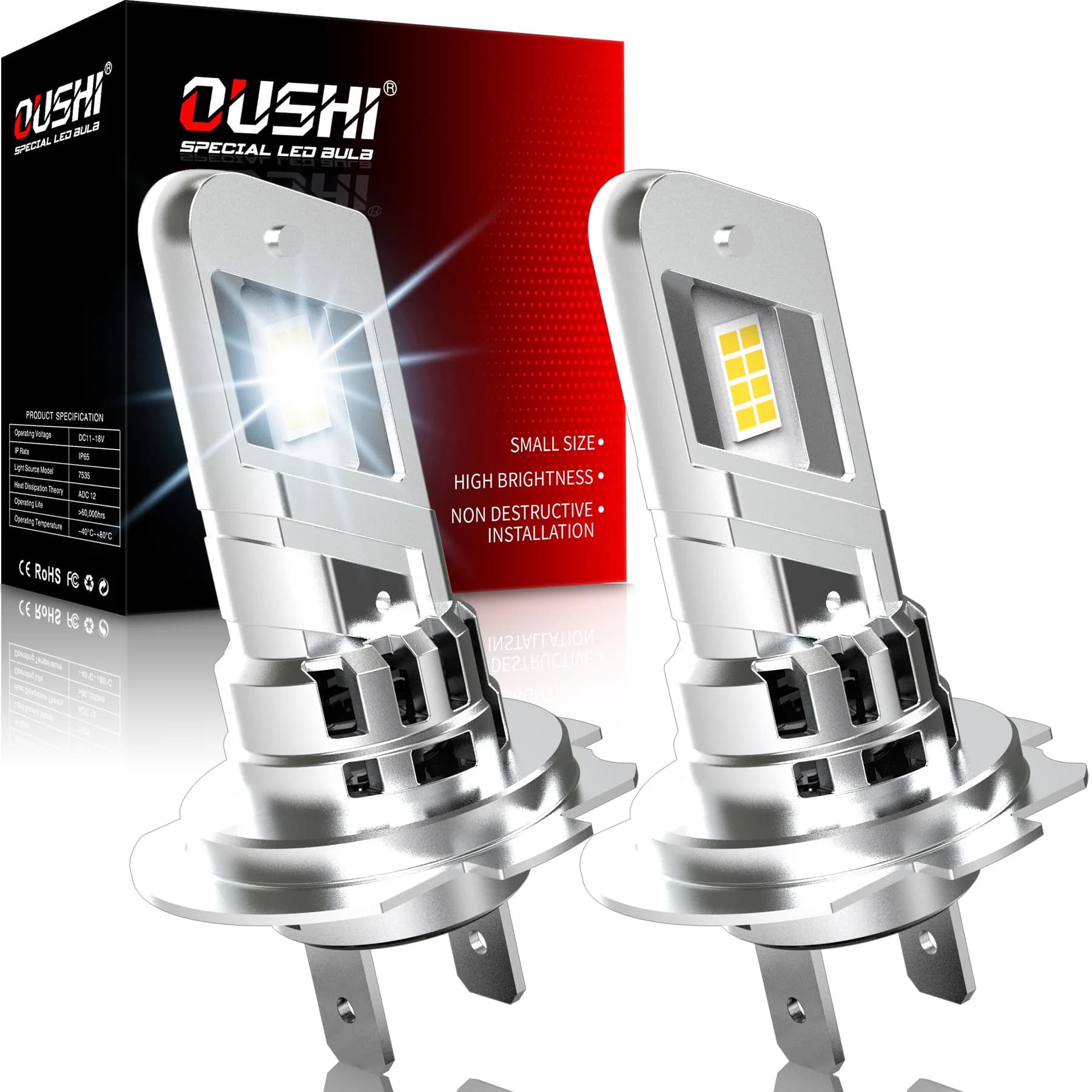 OUSHI 2pcs H7 Car Led Headlight Bulb Fog Light Super Bright 6000K White Turbo Diode No Adapter Required For Honda Civic Accord