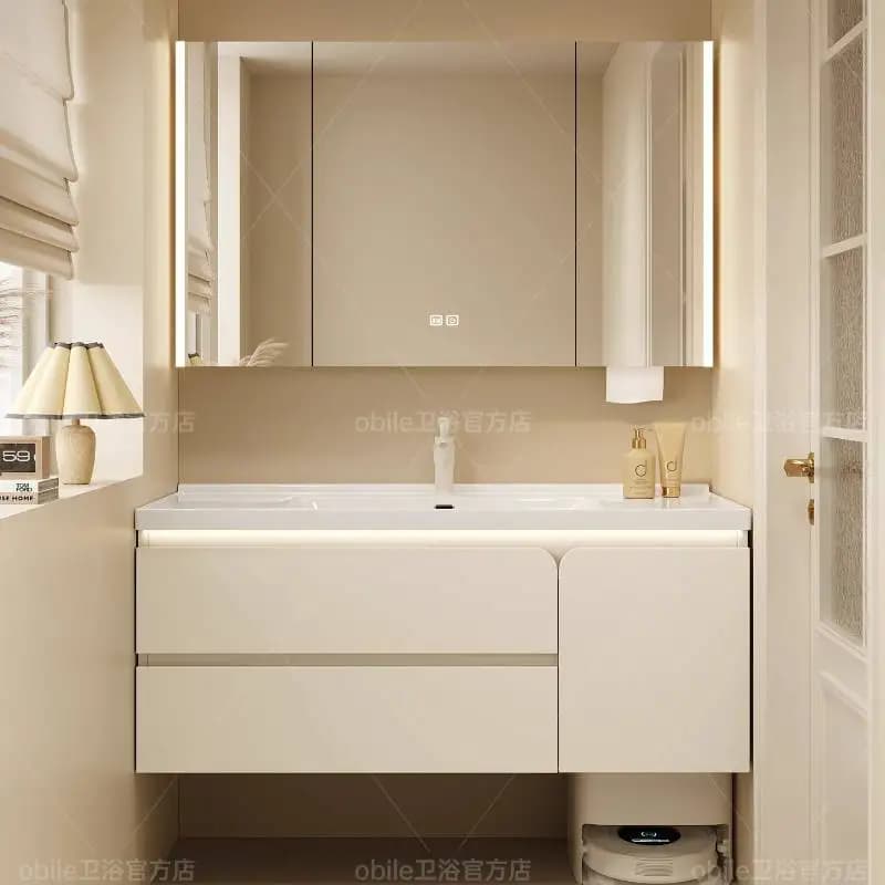 Porta estraibile Lavabo Armadietto da bagno Specchio Luce Bianca Armadietto da bagno galleggiante Salvaspazio Mobile Da Bagno Mobili per la casa