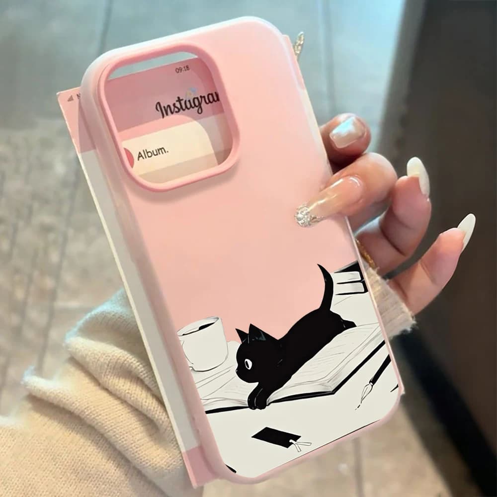 INS Cute Kitty Read Book Phone Case For Redmi 12 13C 14C 15C 5G 13 14 For Xiaomi Redmi Note 14 13 12 11 10 Pro 4G Silicone Funda
