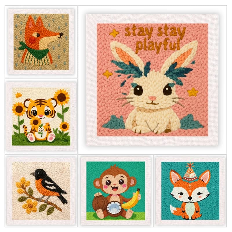 Cute Animal Punch Needle Embroidery Package Handmade Poke Sewing Embroidery frame DIY Punch Needle kits Home decor