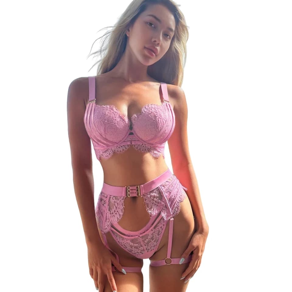 MUZISKAT Intimo da donna Set reggiseno in spugna push caldo sexy Intimo di lusso Set reggiseno in pizzo aderente Set da donna sexy rosa