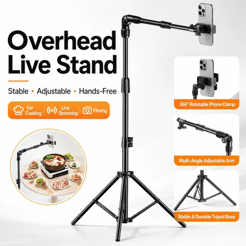 Resistente 360 ° Treppiede Panoramico, Supporto Regolabile per Telefono e Fotocamera con Testa Inclinabile Rotante, Base in Metallo Stabile per Live Streaming