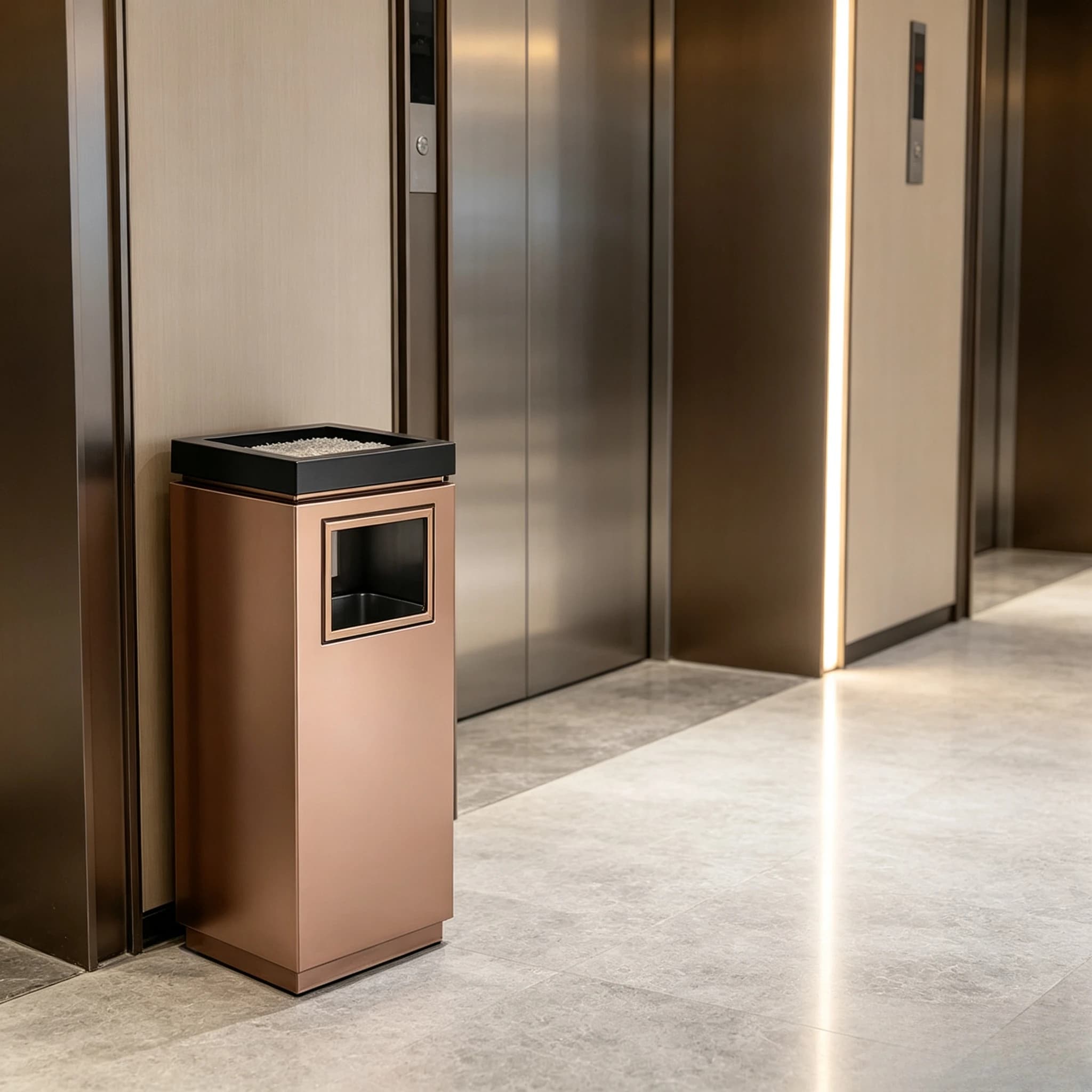 Luxury Stainless Steel Trash Can with Ashtray 30x30x72cm Vertical Waste Bin for Villa Guesthouse Apartment Lobby Entrance