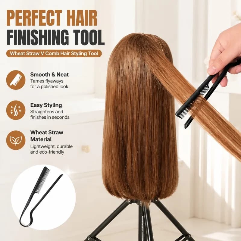 Pettine a V in Paglia di Grano per lo Styling dei Capelli, Clip per Lisciare e Finire i Capelli, Nero