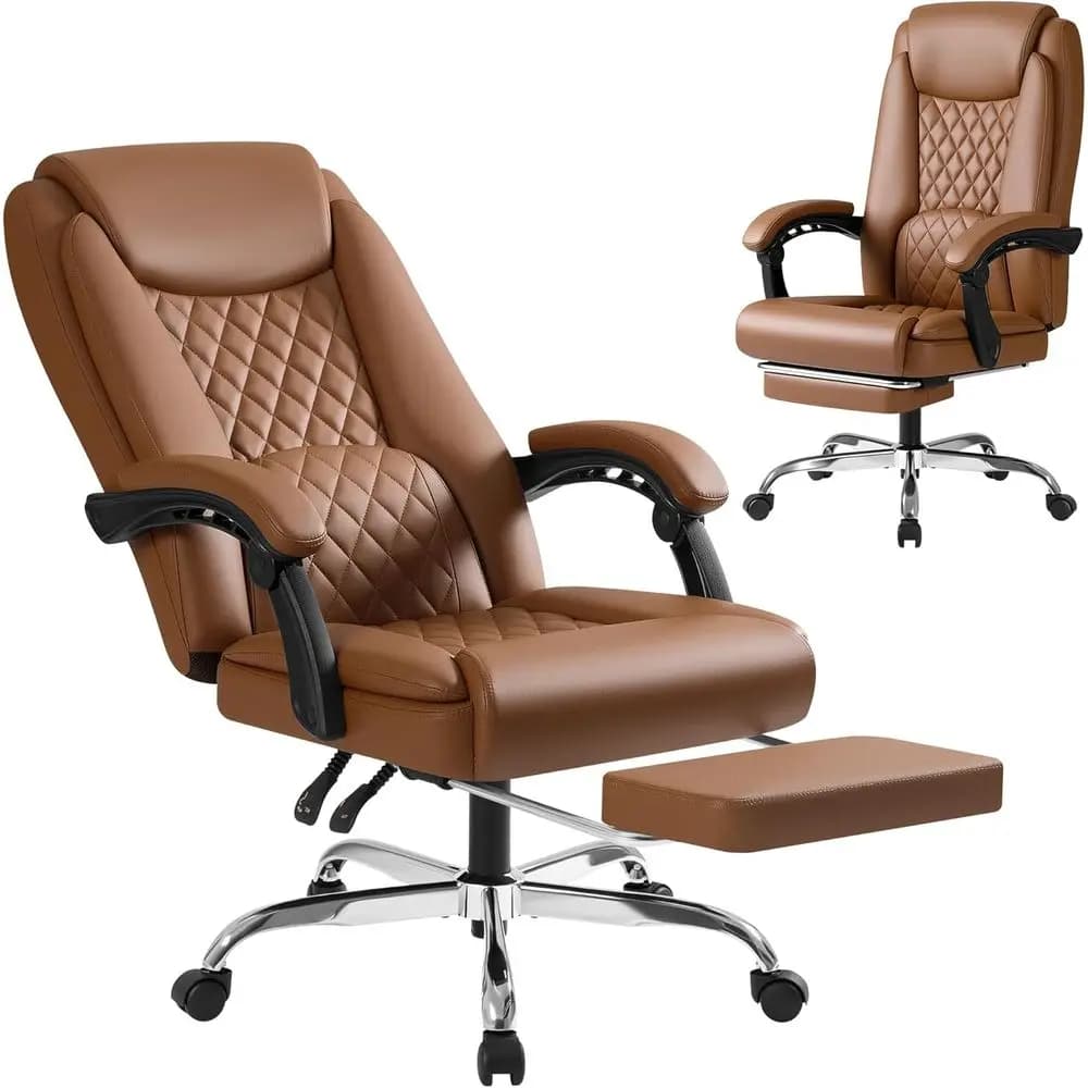 Sedia da ufficio ergonomica con schienale alto e supporto lombare per 180 kg, sedia reclinabile da manager in marrone