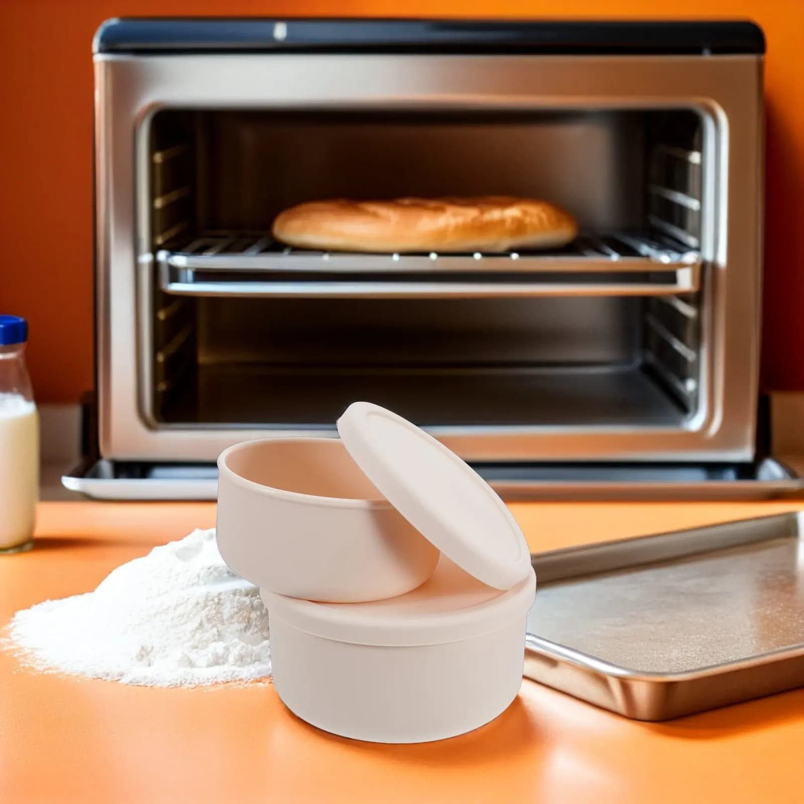 2 Contenitori in Silicone per Lievitazione Pizza, Scatole Impilabili Ermetiche per Fermentazione Pane e Impasti