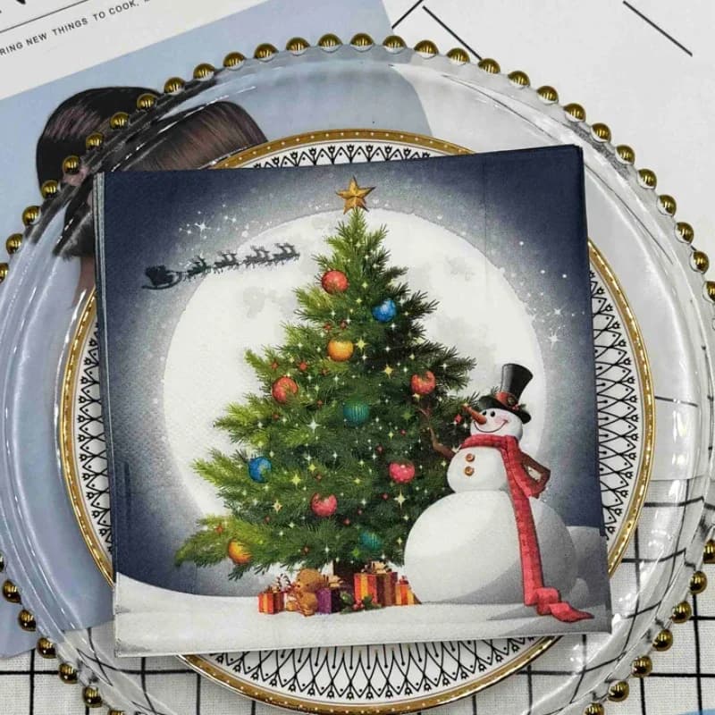 20p Decorazione per feste di Natale Carta Albero di Natale Pupazzo di neve Stampato Tovagliolo usa e getta Elemento Bicchiere da vino Carta per fiori