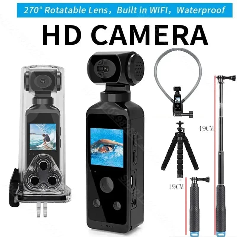 Telecamera d'azione tascabile 4K Ultra HD 270 ° Girevole Vlog Wifi Mini Sports Cam Custodia impermeabile Casco da viaggio Registratore per conducente di bicicletta