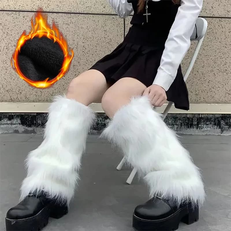 Y2K Synthetic Fur Scales Men's plush boots for women thick winter shoes visual style Topper for boots with fashionable niche laces