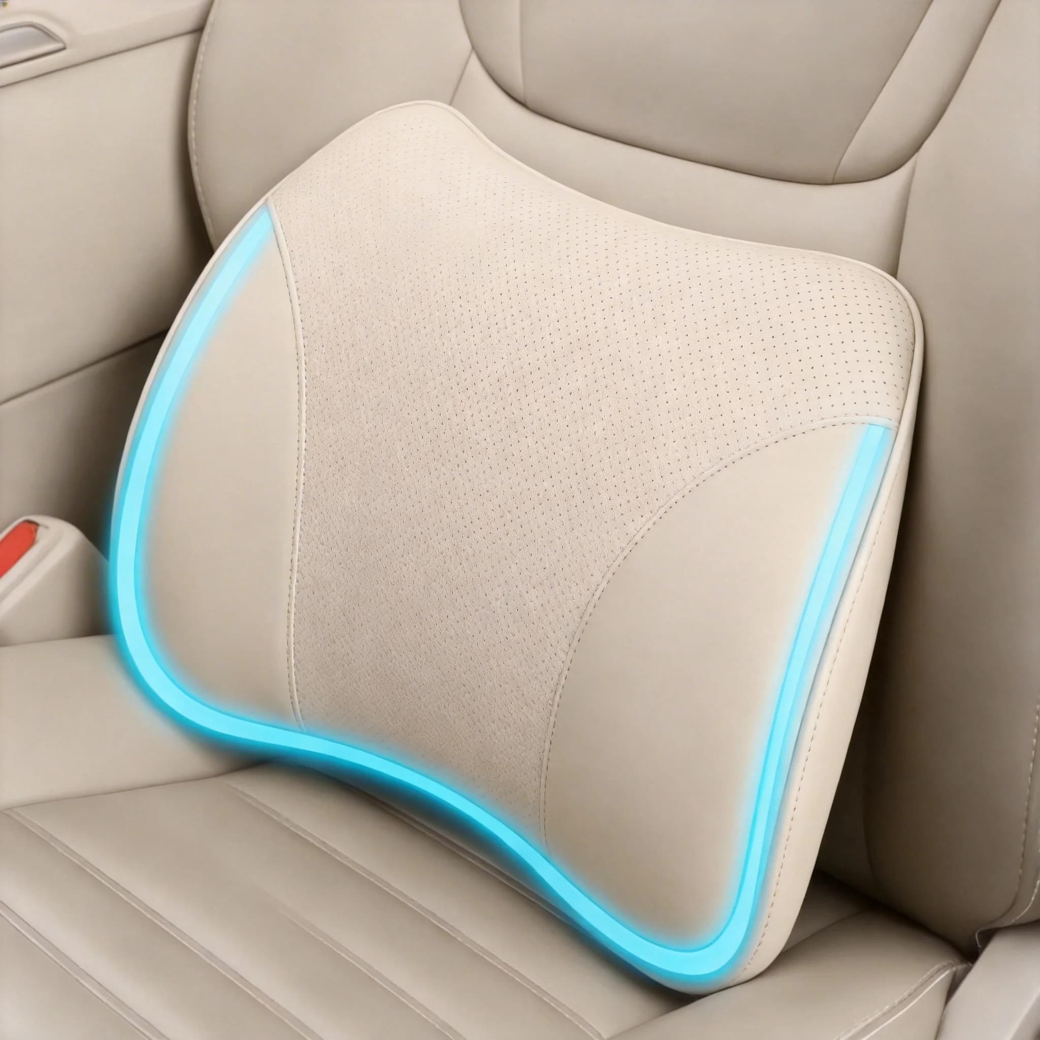 Cuscino Ergonomico in Pelle Nappa con Memory Foam per Supporto Lombare in Auto, Supporto Lombare per Sedile di Guida, Cuscino per la Parte Bassa della Schiena