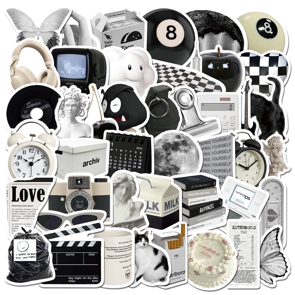 61 pezzi Ins Style Apathy nero bianco semplici decalcomanie adesivi carini estetica telefono notebook valigia laptop frigorifero adesivo da parete