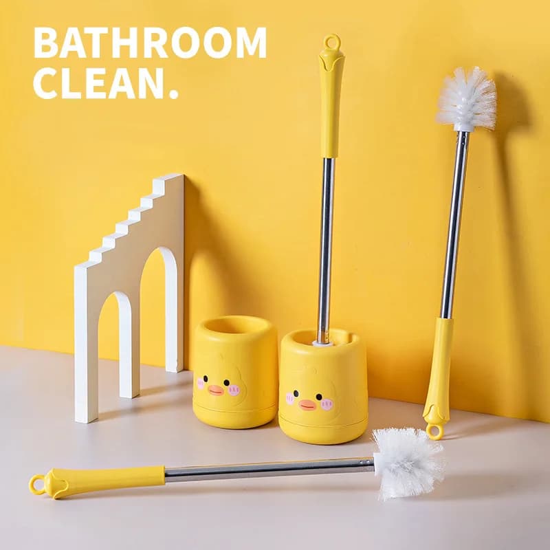 1 pack, small yellow duck toilet brush, cartoon no dead corner cleaning toilet brush, plastic creative wall mounted brush